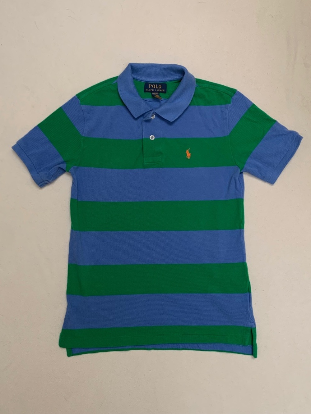 Boys Ralph Lauren Polo Shirt Striped Blue & Green Size 10-12